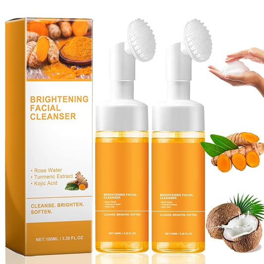 2PCS Turmeric Face Wash with Brush, Turmeric Foaming Facial Cleanser for All Skin