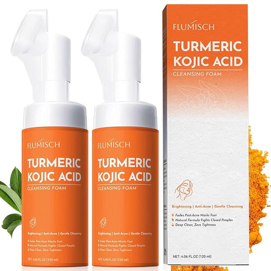 Turmeric Kojic Acid Foaming Facial Cleanser, Kojic Acid And Turmeric Exfoliating Face Wash With Brush