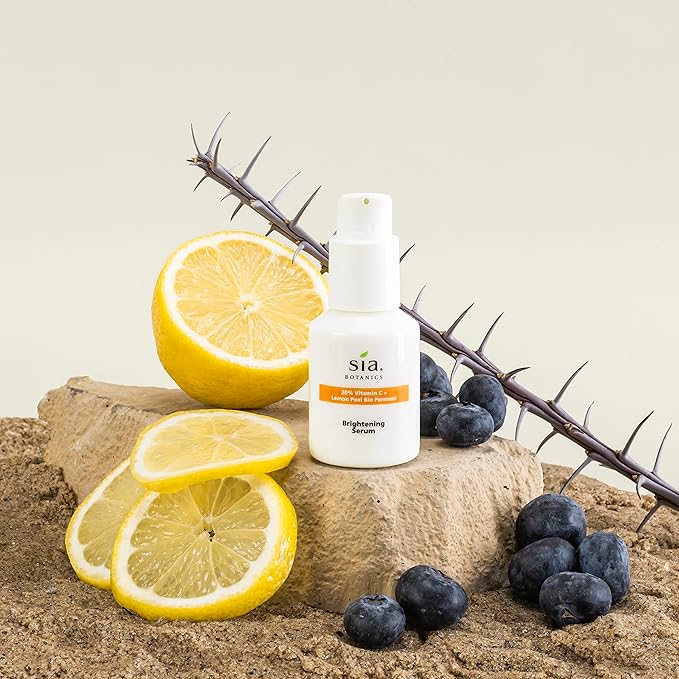 Sia Botanics Brightening Face Serum (30ml/1oz Porceline Bottle) | Facial Treatment w/Vitamin C, Lemon Peel Bio Ferment, Aloe Vera | Natural, Clean, Botanical Skincare for Women