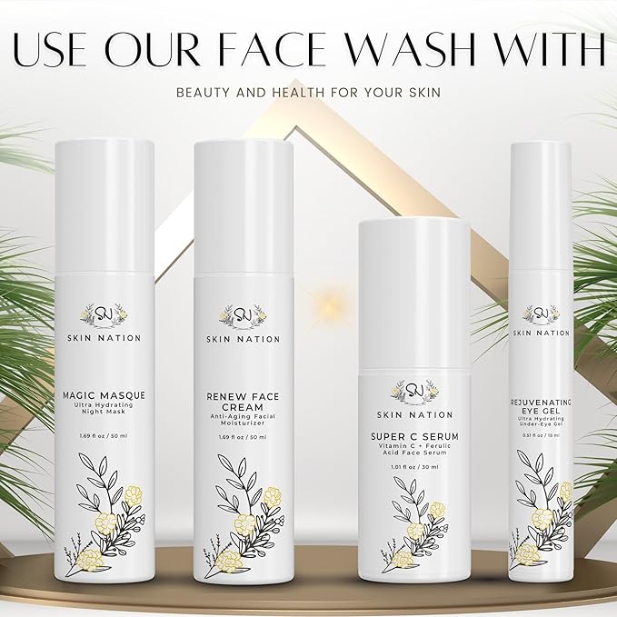 Skin Nation Hydrating Gentle Face Wash with Organic Aloe and Chamomile for Dry, Oily and Sensitive Skin, Paraben Free and Sulfate Free, 5.1 Fl Oz, Made in USA