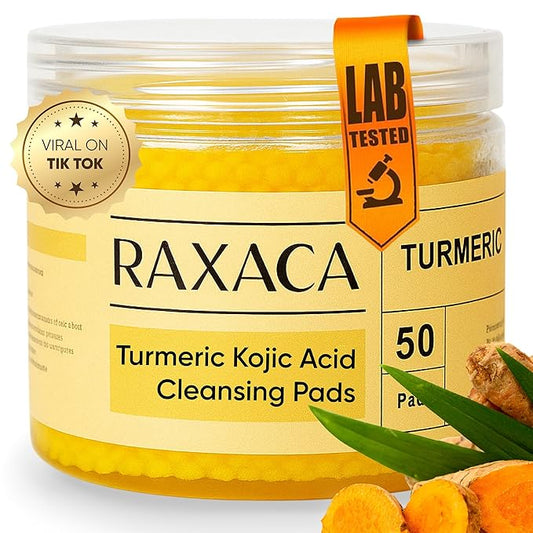 Turmeric Kojic Acid Cleansing Pads, 50 Pcs Kojic Acid And Turmeric Cleansing Pads for All Skin Types, Exfoliating Cotton Rounds, Dark Spots Remover for Face, Deep Clean Pores