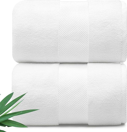 Ultra Soft & Plush Viscose from Bamboo Bath Sheets - 700 GSM Pack of 2 - Extra Large 70x35 in - Super Absorbent & Quick Drying (White)