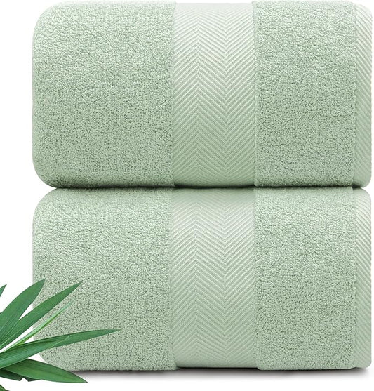 Ultra Soft & Plush Viscose from Bamboo Bath Sheets - 700 GSM Pack of 2 - Extra Large 70x35 in - Super Absorbent & Quick Drying (Eucalyptus Green)