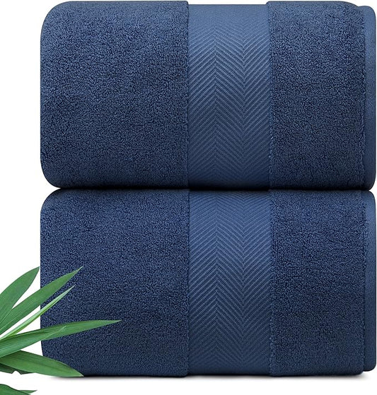 Ultra Soft & Plush Viscose from Bamboo Bath Sheets - 700 GSM Pack of 2 - Extra Large 70x35 in - Super Absorbent & Quick Drying (Navy Blue)