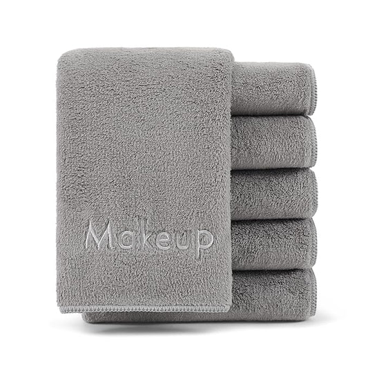 Arkwright Makeup Towels - Pack of 6 - Ultra Soft & Gentle Microfiber Coral Fleece Washcloth Face Make Up Remover, Reusuable Eraser Cloth Essentials for Hosts & Artists, 13 x 13 in, Grey
