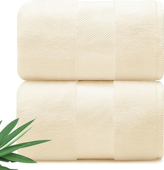 Ultra Soft & Plush Viscose from Bamboo Bath Sheets - 700 GSM Pack of 2 - Extra Large 70x35 in - Super Absorbent & Quick Drying (Papyrus)