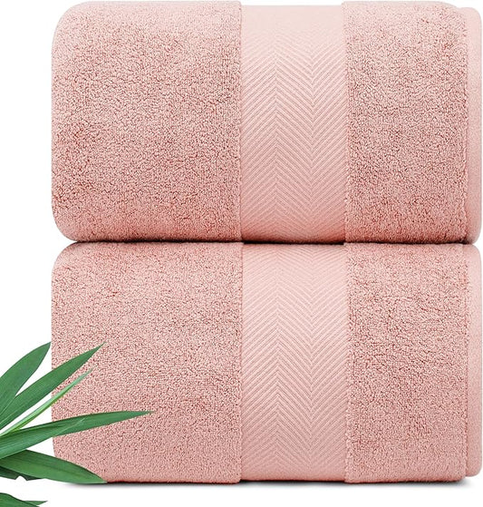 Ultra Soft & Plush Viscose from Bamboo Bath Sheets - 700 GSM Pack of 2 - Extra Large 70x35 in - Super Absorbent & Quick Drying (Blush Pink)
